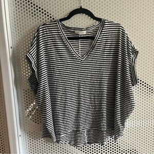 Mustard Seed Oversized Dolman Vee Neck Top Size Medium Black White stripes